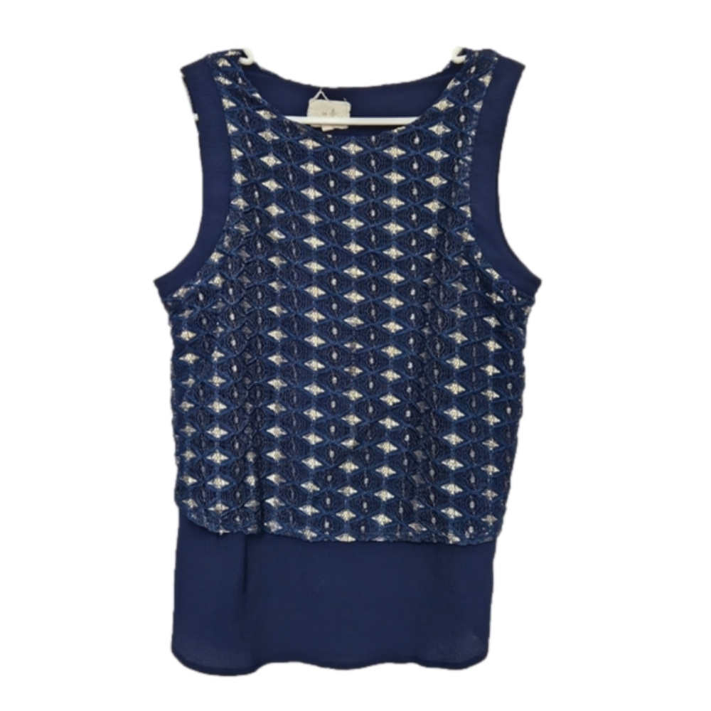 En Elle Mixed Media Tank Top Blouse Medium